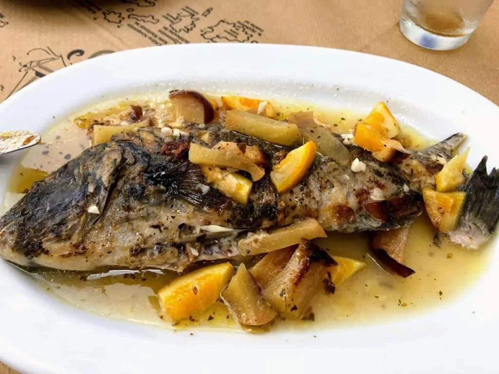 Skaros fish dish in Amorgós, Greece