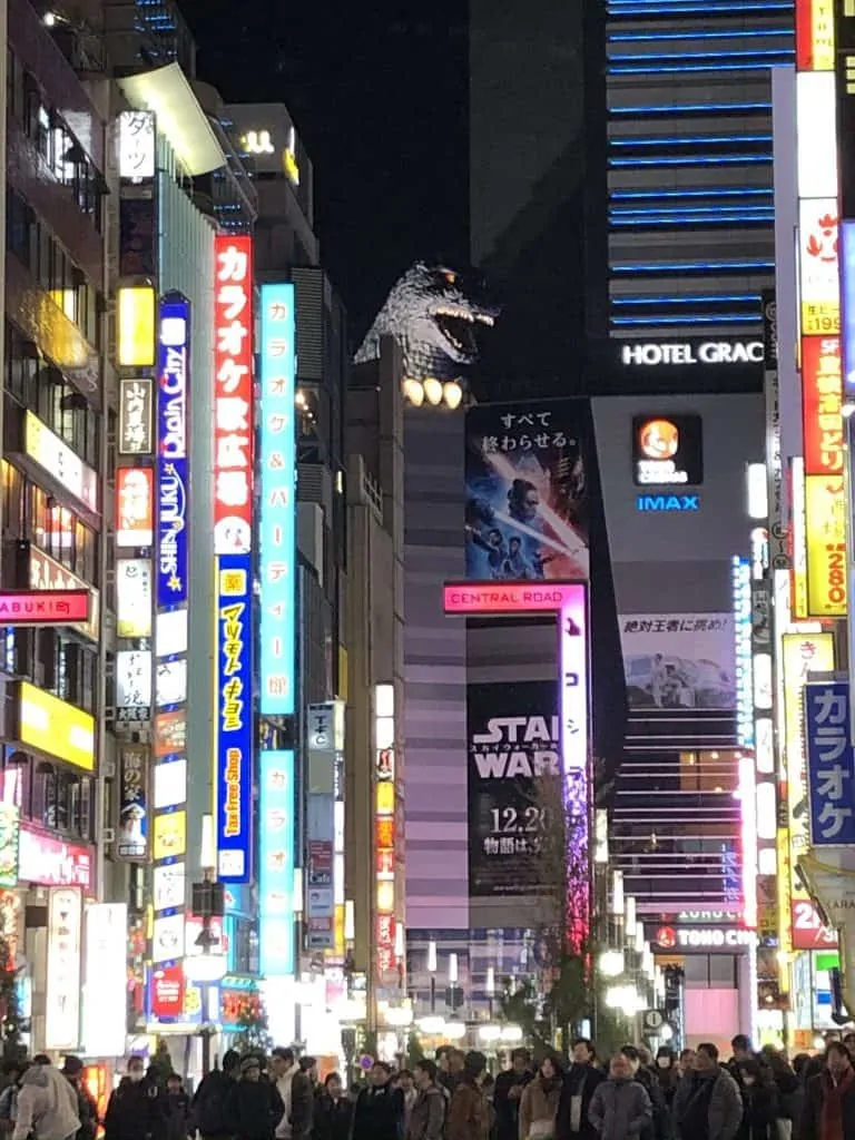 Godzilla head in Shinjuku Tokyo